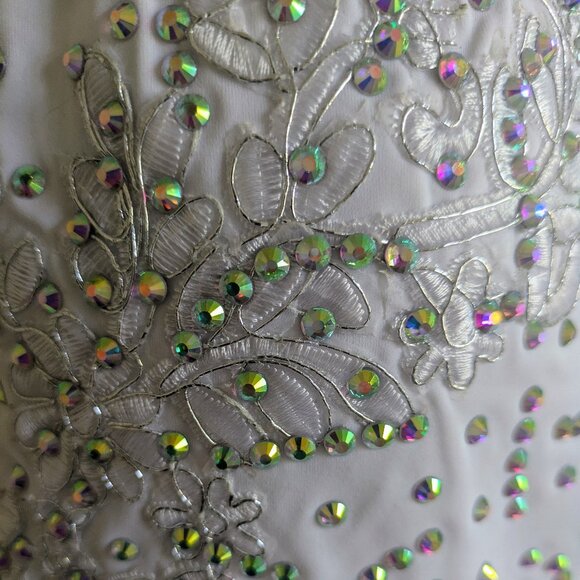 White Asymmetrical Beaded Performance Dance Dress (open back + tassels) - Picture 9 of 10